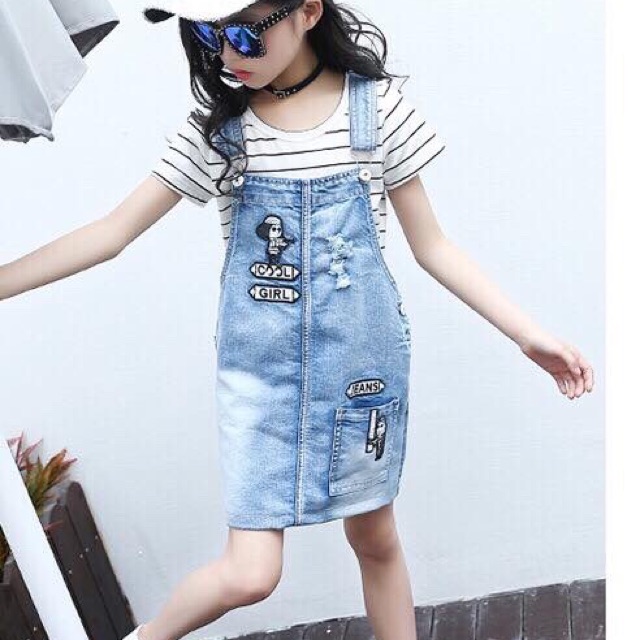 Set yếm jean kèm áo thun
