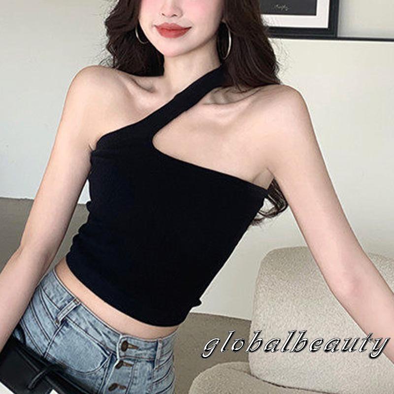 Áo Dệt Kim Sát Nách Hở Rốn Màu Trơn Có Miếng Đệm Ngực Thời Trang Cho Nữ