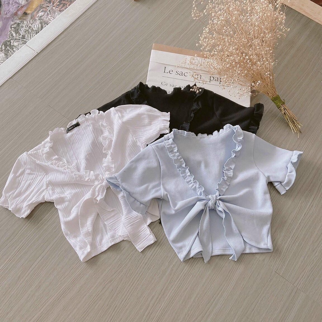 Áo Croptop Cột Nơ Viền Bèo