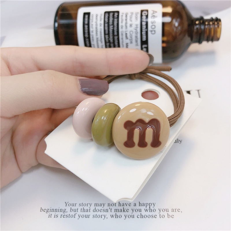 Dây Buộc Tóc Đính Hạt Đậu Và Chữ M Dễ Thương Đơn Giản Phong Cách Hàn Quốc Cho Nữ