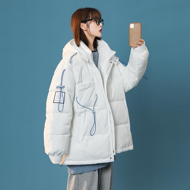 Áo khoác cotton dày dáng rộng có mũ trùm thời trang mùa đông phong cách Hàn Quốc cho nữ