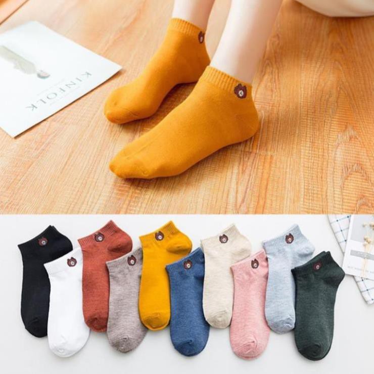 COMBO 10 Đôi Tất Gấu Hot Tren, Tất Vớ Hình Gấu Cổ Ngắn [ 1 Túi 10 Đôi ]