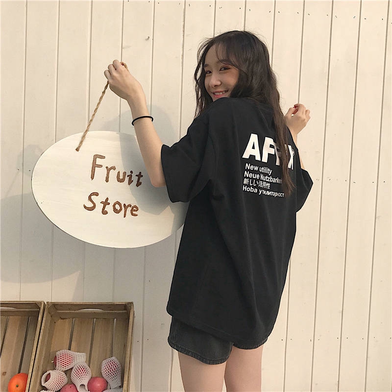 Áo phông rộng cổ tròn tay lưng phong cách Hàn Quốc thời trang