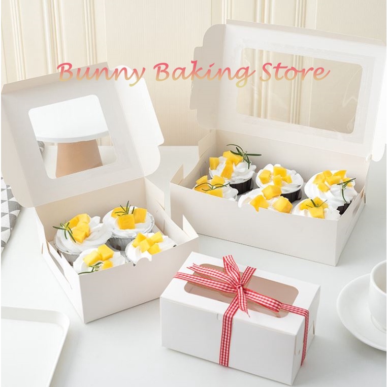Hộp đựng bánh cupcake bằng giấy kraft trắng