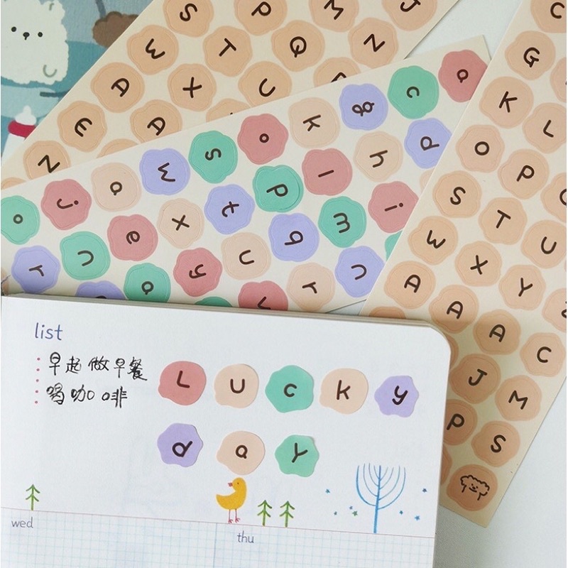 Miếng Dán Sticker HynBee Trang Trí Sổ Lưu Niệm Hình Bảng Chữ Cái Màu Kẹo Cute