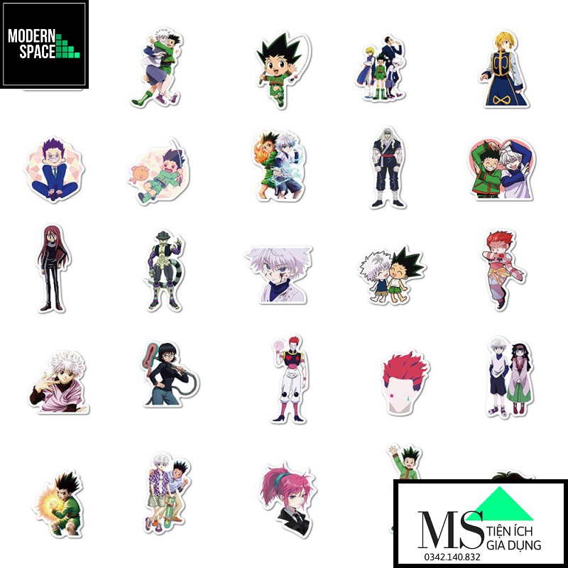 Sticker PVC Hunter X Hunter 50 Hình ST-112 - Cả bộ 50 Hình dán Stickers Chống nước Dán Mũ bảo hiểm Vali Laptop Điện thoạ