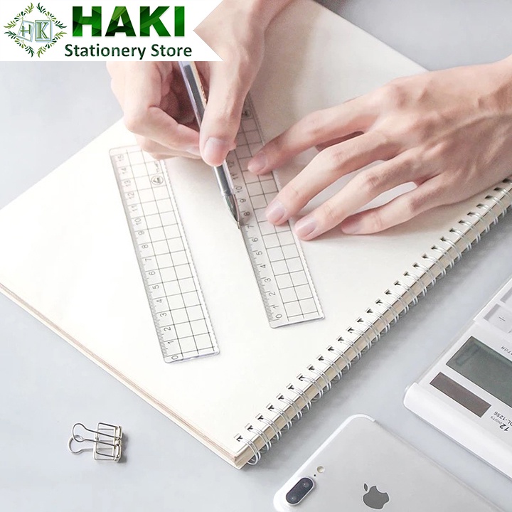 Thước kẻ nhựa trong suốt HAKI, thước kẻ acrylic 20cm 18cm 15cm thiết kế đơn giản đồ dùng văn phòng phẩm TK04