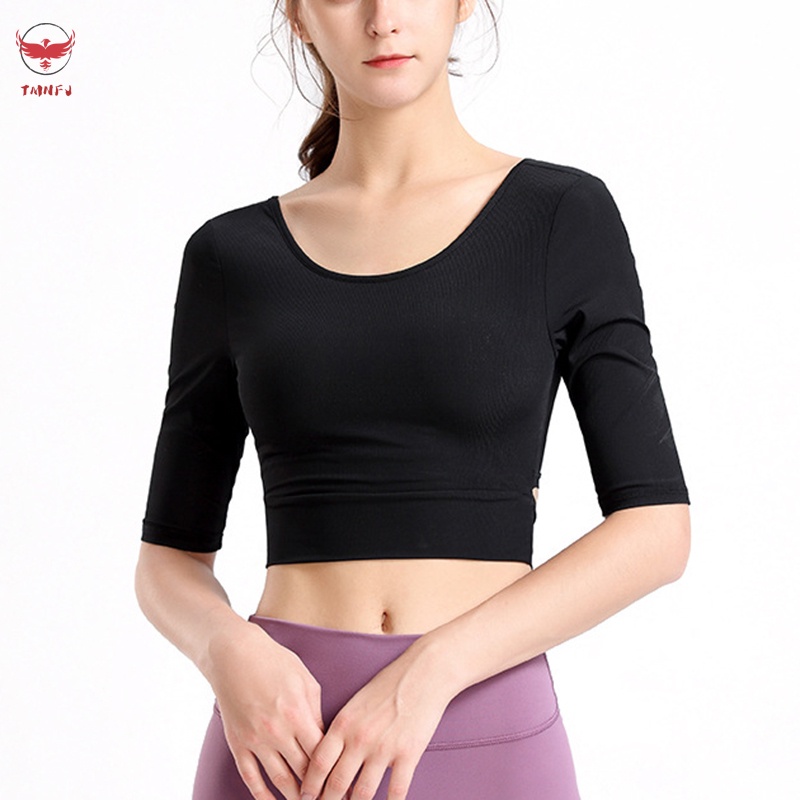 Áo Croptop Tập Yoga / Thể Thao Tay Dài Hở Lưng Dáng Ôm Chống Mồ Hôi Cho Nữ