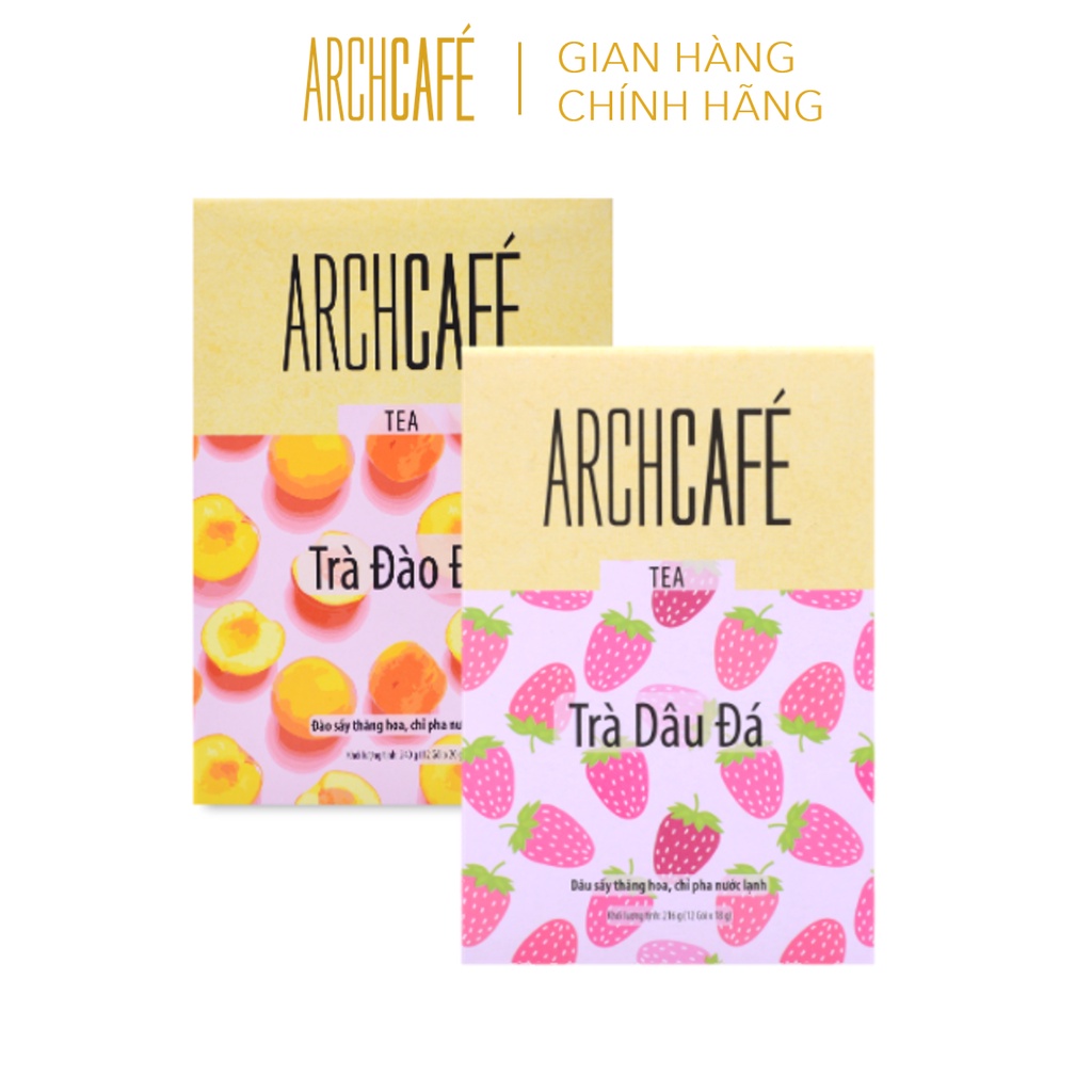 Combo 2 Archcafe Thanh Mát: 01 Trà Dâu Đá + 01 Trà Đào Đá - Trà trái cây hòa tan Archcafé (Hộp 12 gói x 18g)