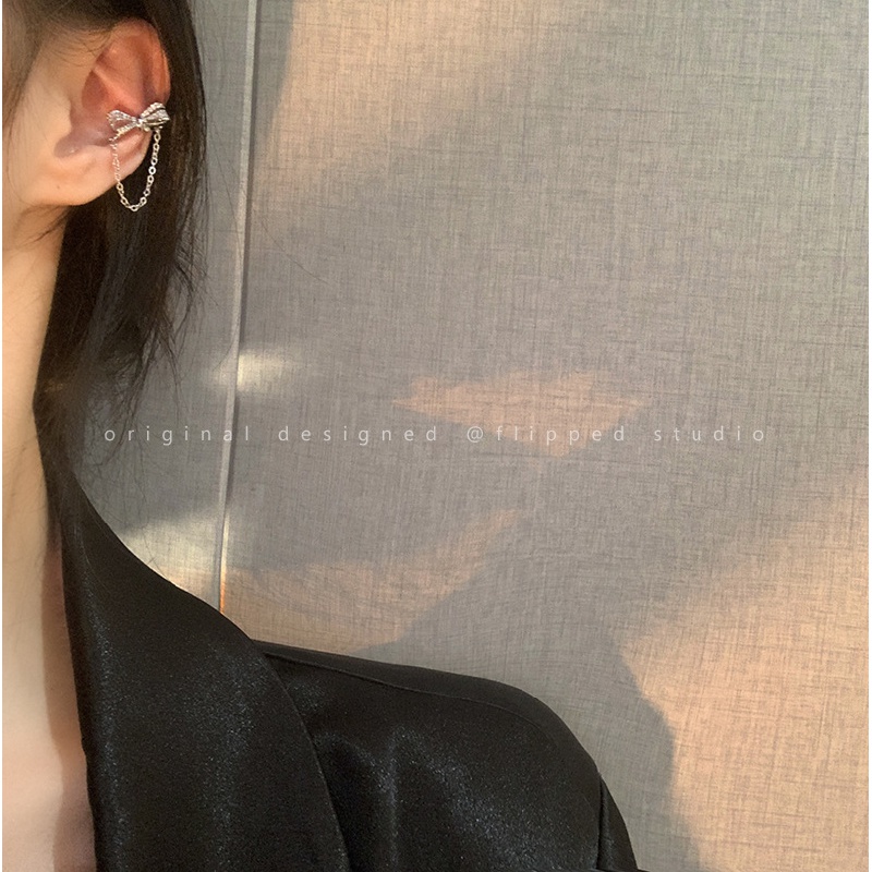 Khuyên Kẹp Vành Tai Hình Nơ Tua Rua Đính Đá Zircon Cá Tính Hợp Thời Trang Phong Cách Hàn Quốc Cho Nữ