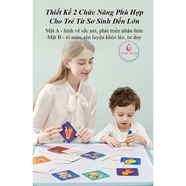 Thẻ Phát Triển Nhận Thức Kết Hợp Tô Màu Tự Bay Mực - KUB, 4 Chủ Đề, 120 Thẻ