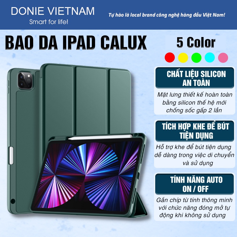 Bao Da Ốp Ipad Calux Có Khay Đựng Bút Màu Pastel Viền Silicon Vỏ Case Dành Cho iPad Pro 11 Gen 7 8 9 10.2 Inch Air 4 5