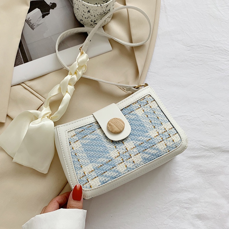 Túi đeo chéo nhỏ họa tiết sọc caro thời trang mùa hè 2021 cho nữ