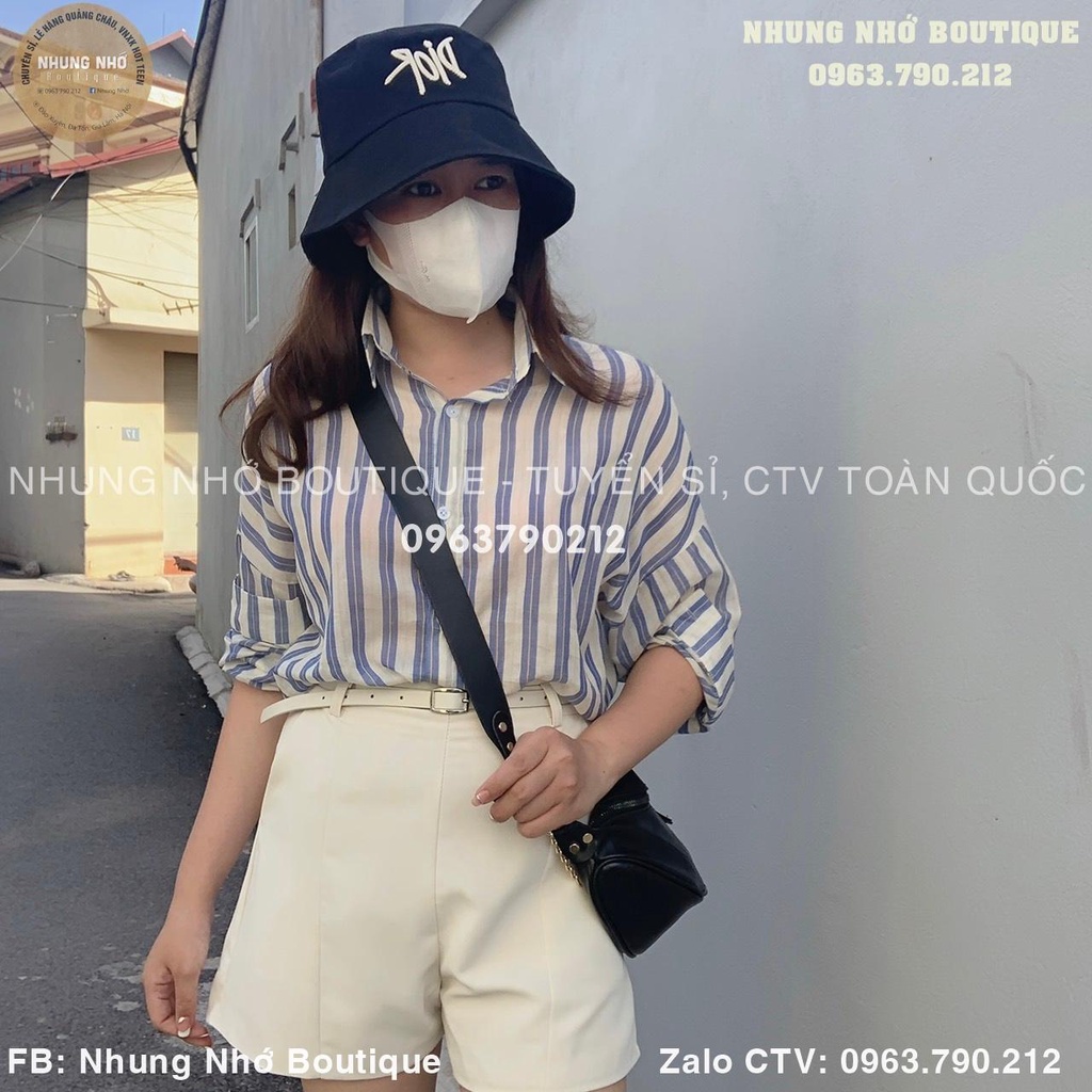 Áo sơ mi kẻ sọc dọc dáng rộng 2 tà A1001N Nhung Nhớ