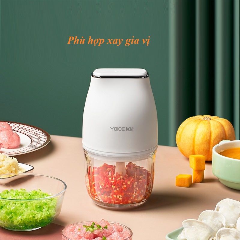Máy xay cầm tay mini thủy tinh YOICE OIDIRE 100W - 3 Lưỡi dao giúp xay nhỏ hành, tỏi và thực phẩm