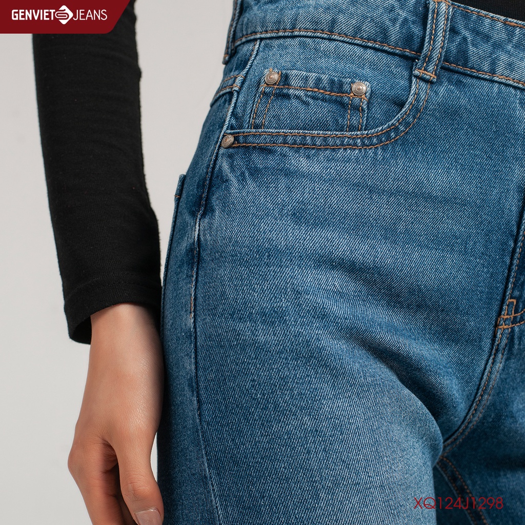 Quần Jeans Nữ Dáng Dài Ống Vảy Rách Gối Genviet Jeans Loe Nhẹ Cạp Cao XQ124J1298