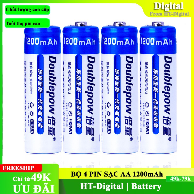 [Mã ELFLASH3 hoàn 10K xu đơn 20K] Pin Sạc AA x4 1200mAh Doublepow Bộ 4 Pin (Hàng Chính Hãng)