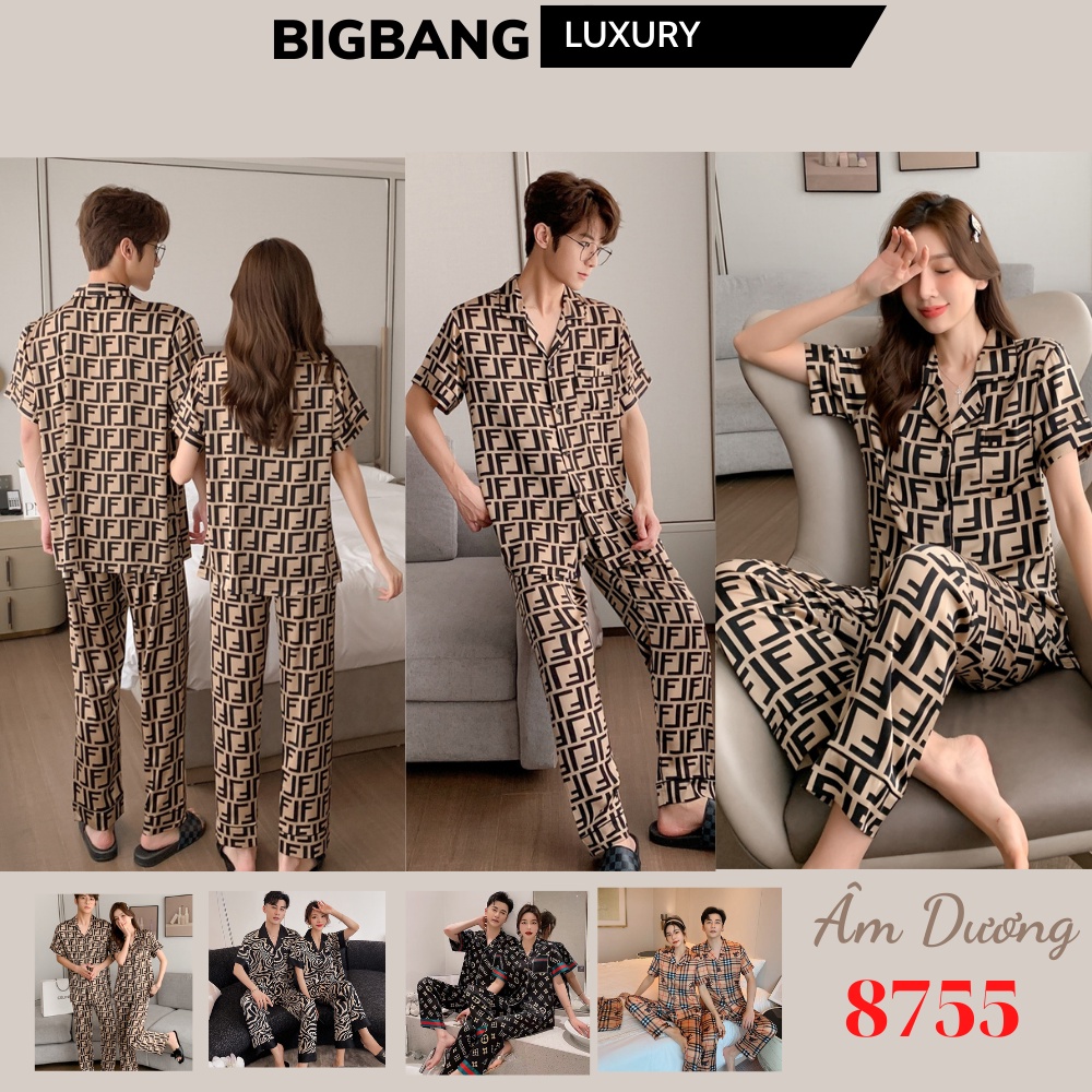 Đồ Bộ Pyjama Áo cộc Quần dài Cao Cấp Bigbang Luxury Dành Cho Nam Và Nữ Chất Lụa Siêu Mát Đồ Ngủ Đôi Lụa Cao Cấp