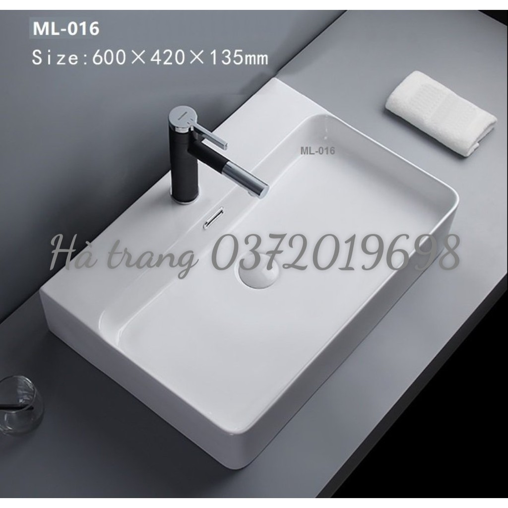 CHẬU LAVABO ĐẶT BÀN CAO CẤP HÌNH CHỮ NHẬT ML016 ( VÒI GẮN TRÊN CHẬU)