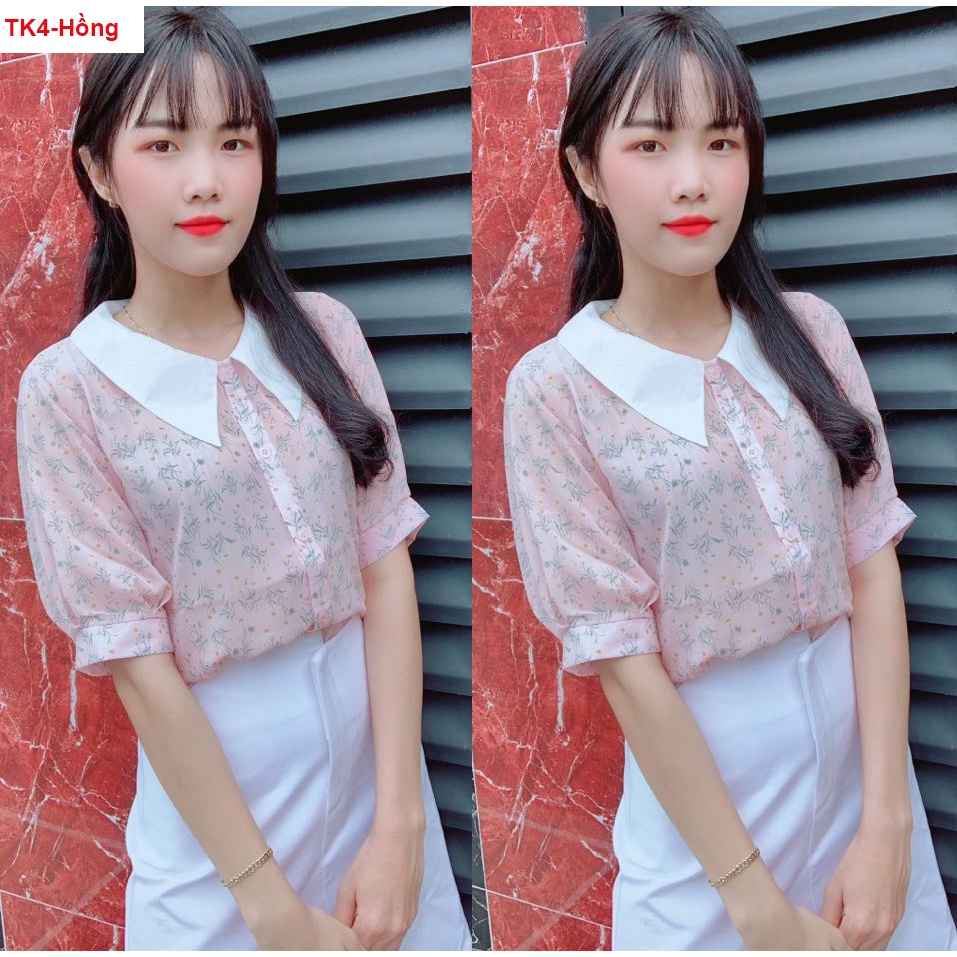 TK4 ÁO SƠ MI VOAN HOA PHỐI CỔ TRẮNG SALE LẺ SIZE
