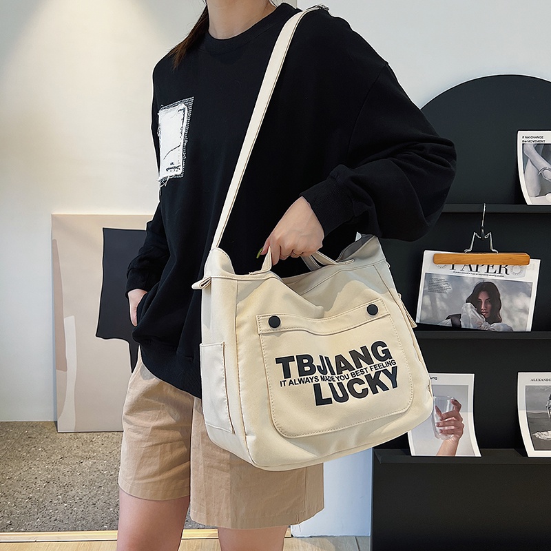 Túi Đeo Chéo Vải Canvas Thời Trang Hàn Quốc Cho Nữ