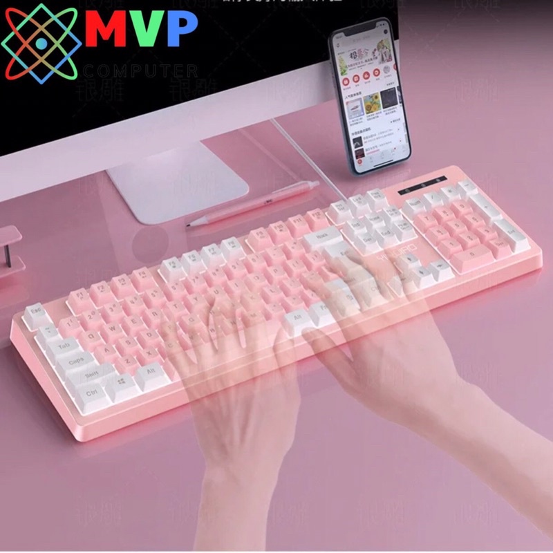 COMBO Bàn Phím YINDIAO K200 Và Chuột G5-G15 Chơi Game Làm Việc LED Xuyên Chữ Có Nhiều Màu Trắng Hồng Xanh Đen