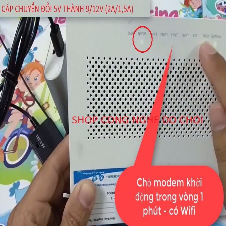 Cáp chuyển đổi điện áp 2 trong 1 - 5v thành 9v - 2A và thành 12v - 1,5A (dùng cho modem Wifi)