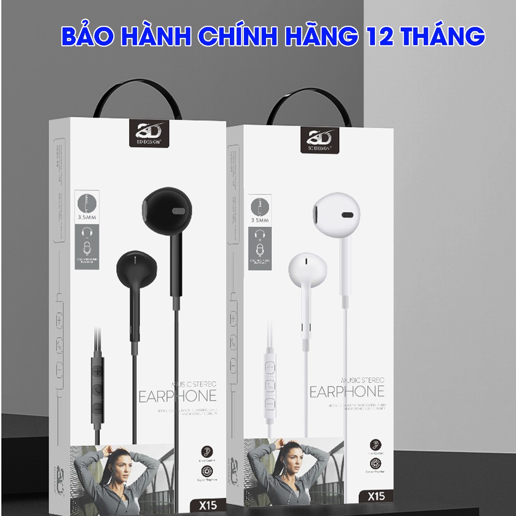 [Sỉ từ 5sp] Tai nghe nhét tai X15 - Âm thanh hay, bass chuẩn - Tai nghe nhét tai kiểu dáng iphone có nút điều khiển