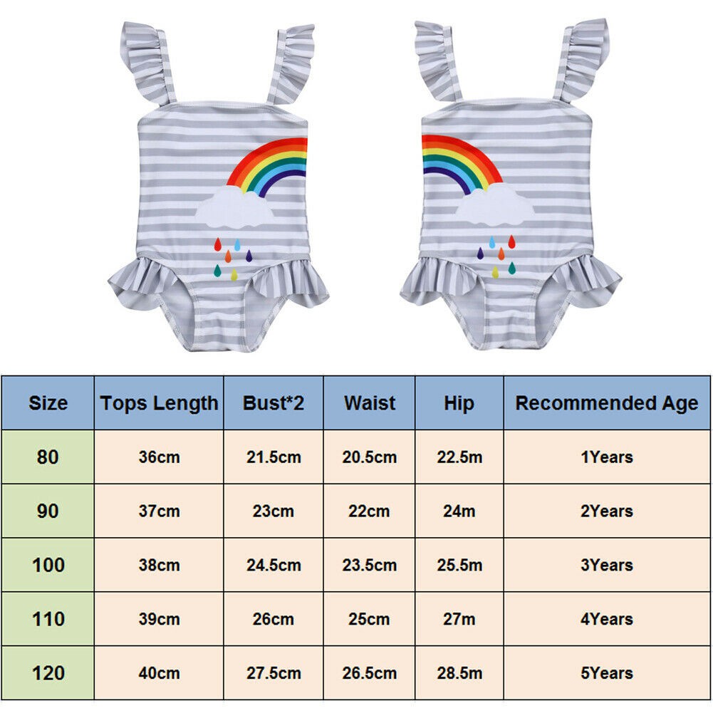 Bộ đồ bơi liền thân họa tiết sọc in hình cầu vồng dễ thương cho bé gái