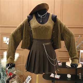 [Hàng order] [Video ảnh thật] Set áo len Hàn Quốc áo croptop bra len A100
