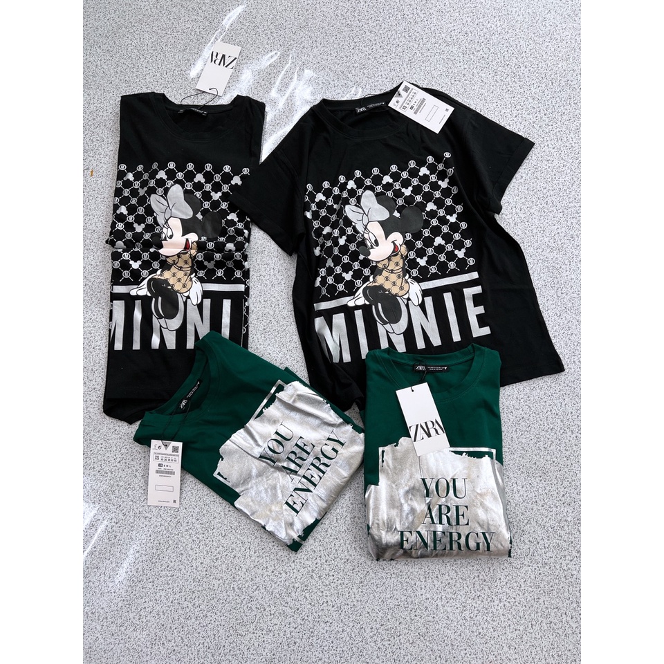 Áo thun nữ ngắn tay cổ tròn ZR in hình Mickey trắng và đen  chất xuất dư  cotton 100% siêu mát mịn