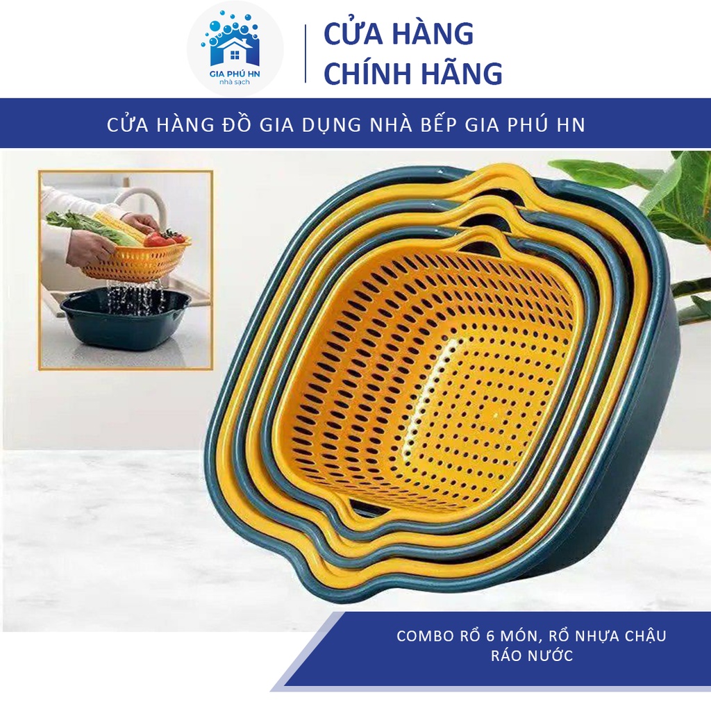 Combo Rổ 6 Món, Rổ Nhựa Chậu Ráo Nước Hai Lớp Cao Cấp Tiện Lợi, Rổ Đựng Rau, Hoa Quả... Nhựa PP Siêu Cứng, Siêu Bền