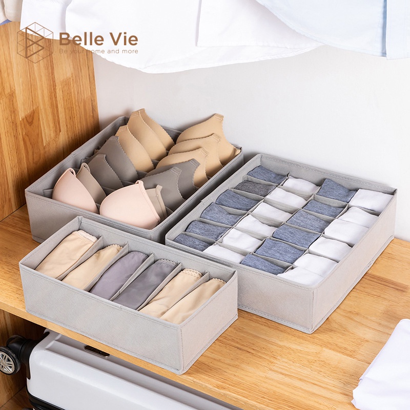 Hộp Đựng Quần Áo BELLEVIE Hộp Vải Đựng Đồ Chia Ngăn Gấp Gọn Tiện Lợi, Chống Thấm Nước