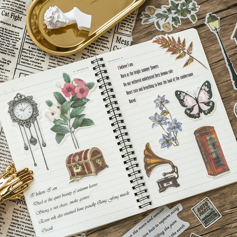 Bộ 60 miếng dán trang trí sổ tay phong cách vintage