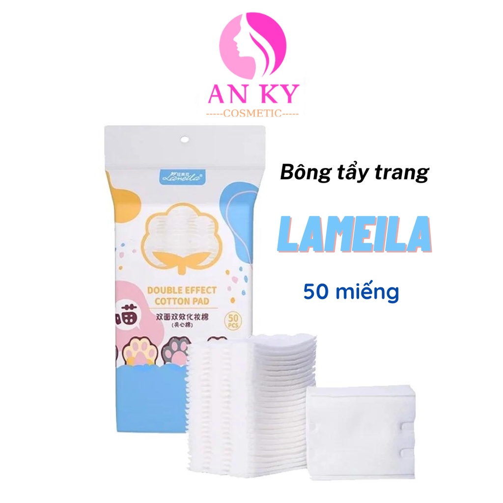 Bông Tẩy Trang Lameila 3 Lớp Đàn Hồi Co Dãn Túi 50 Miếng Tiện Lợi