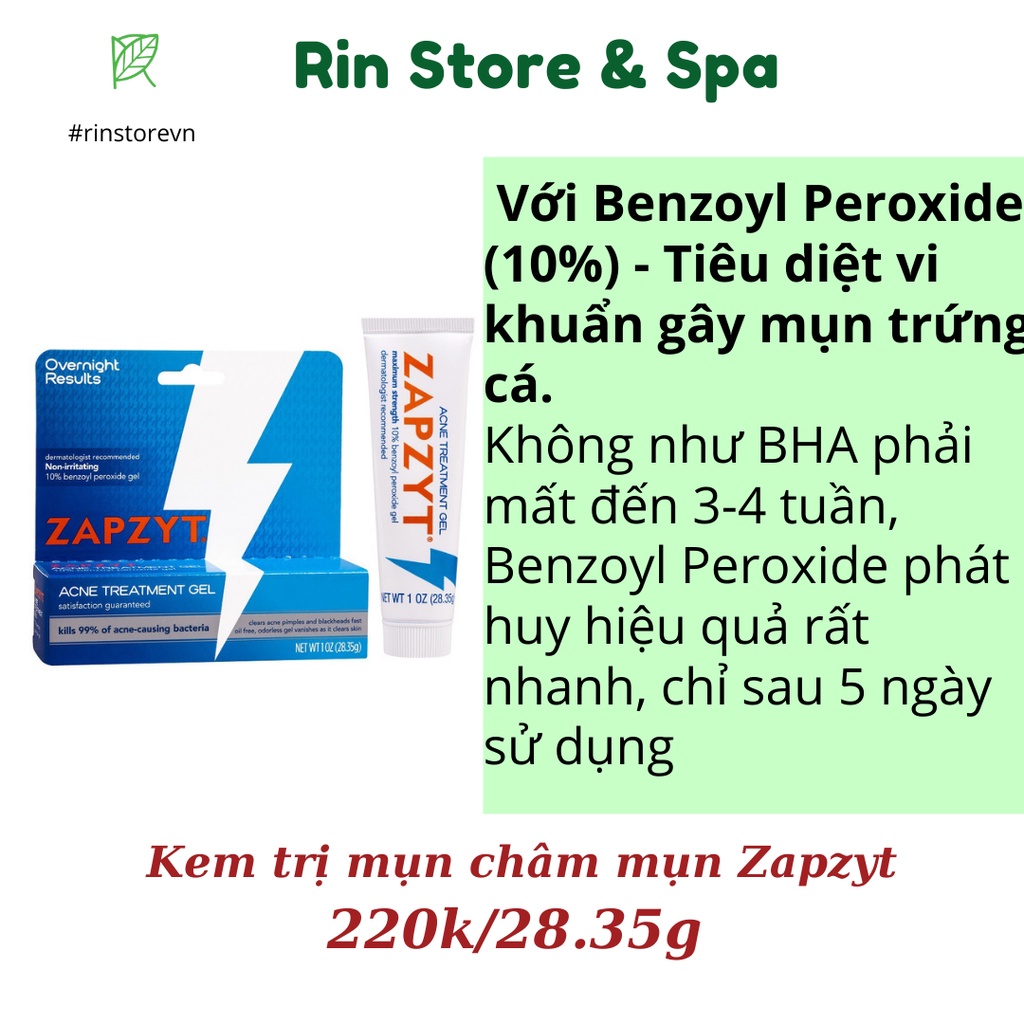 Kem mụn Zapzyt acne treatment gel 10% benzoyl peroxide 28.35g