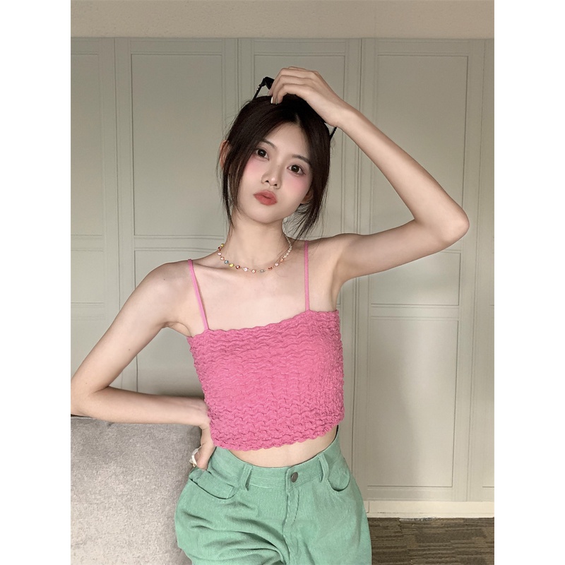 DUNEA Áo Croptop Hai Dây Màu Trơn Ngọt Ngào Thời Trang Mùa Hè Cho Bạn Gái