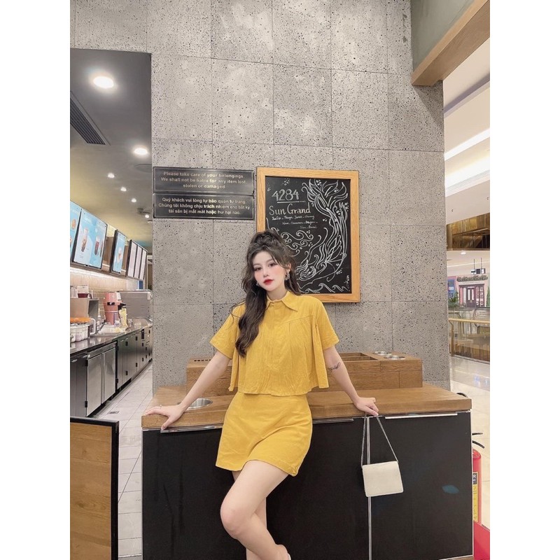 SNU206 - SET NỮ ÁO CỔ SƠ MI CROPTOP MIX CVAY A | BigBuy360 - bigbuy360.vn
