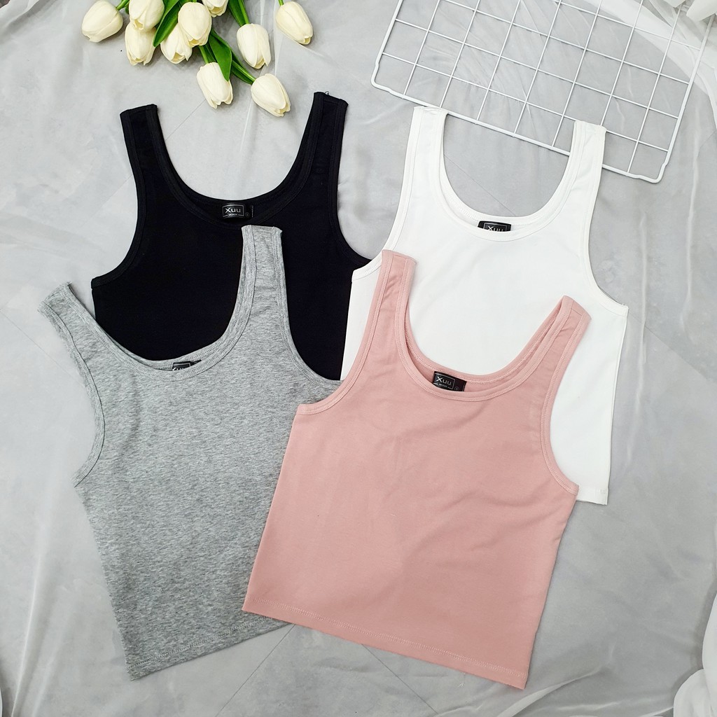 Áo croptop body chất cotton co dãn Xuu Design, Áo ba lỗ trơn kiểu dáng đơn giản nhiều màu siêu đẹp AD05