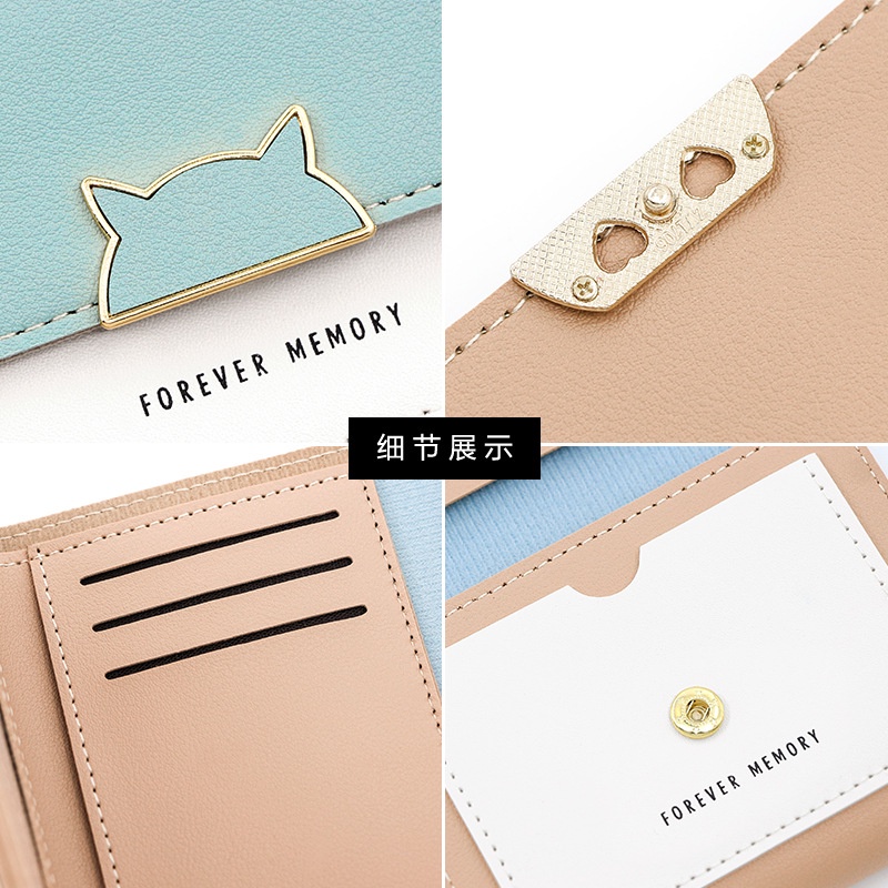 Ví Da Ngắn Dạng Gập Ba Màu Trơn Đơn Giản Cho Nữ