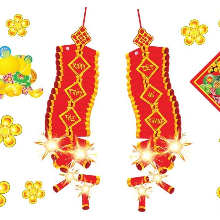 Decal trang trí tết kèm họa tiết nổi DÂY PHÁO MẪU 6