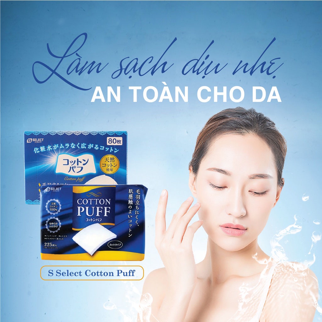 Bông tẩy trang S Select 2 lớp Nhật Bản 100% cotton 225 miếng có thể tách ra đắp mặt nạ