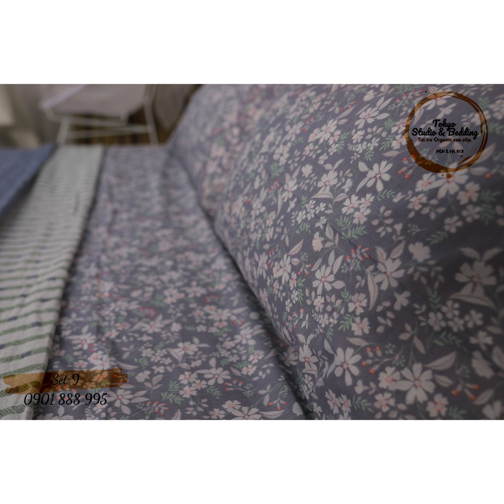 Set 09_Chăn Xô Cotton Sợi tre Organic dòng Basic &amp; Ga gối cottton nguyên chất 100%