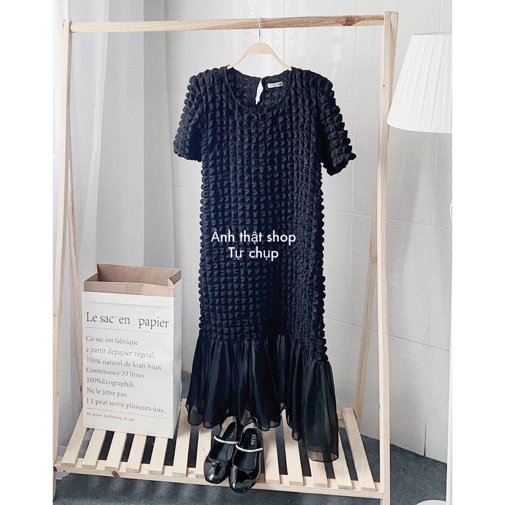 Váy thiết kế, Đầm thiết kế cao cấp chất liệu đũi xốp mềm mát thoải mái, dáng váy xuông