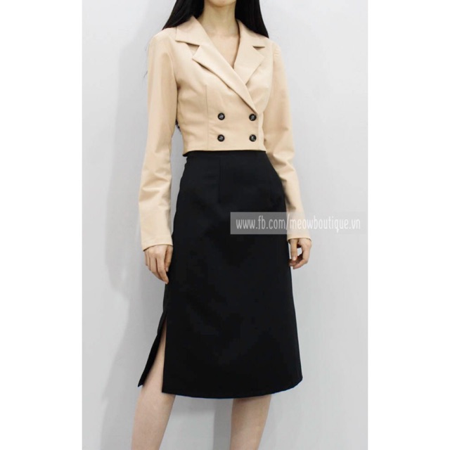[Mã FADIRECT20 giảm 20K đơn 150K] [Hình thật tự chụp] Váy Công Sở Form A Dài Xẻ 1 bên hông Meow Boutique