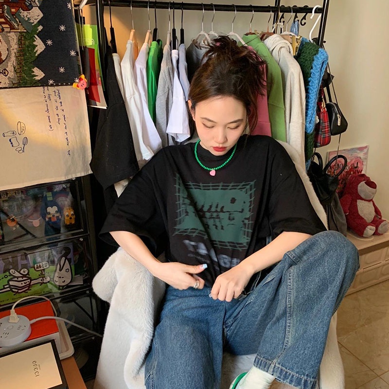 Xiaozhainv Áo Thun Ngắn Tay Form Rộng Phong Cách Hàn Quốc Thời Trang Dành Cho Nữ