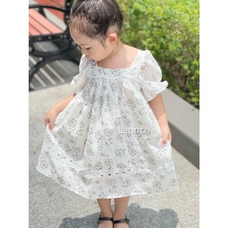 Váy Lennco hoa trắng tay bồng bé gái