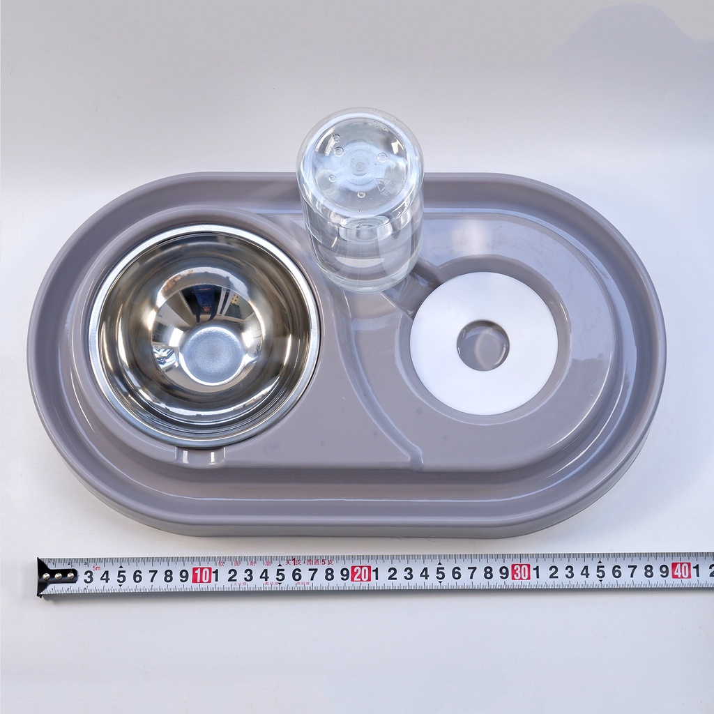 Bát Ăn Chống Kiến Cho Mèo Chó Hai Ngăn Đôi Có Bát Inox Kèm Bình Nước Tự Động - BomPet