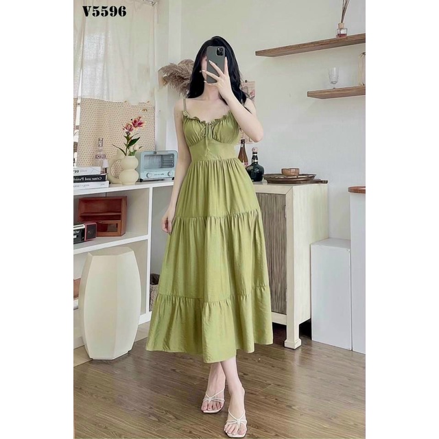 Đầm Hai Dây Phối Bèo Có Mút Ngực Nhún Tầng Mặc Đẹp Tôn Dáng Chất Lụa Mịn Mát Phù Họp Đi Chơi, Mặc Nhà, Du Lịch [NEW UNIS