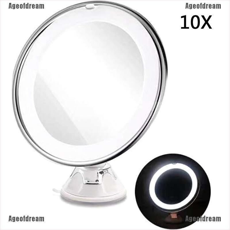 [Hàng mới về] Gương trang điểm để bàn có cốc hút phóng đại 10X xoay 360 độ tích hợp đèn led chất lượng cao